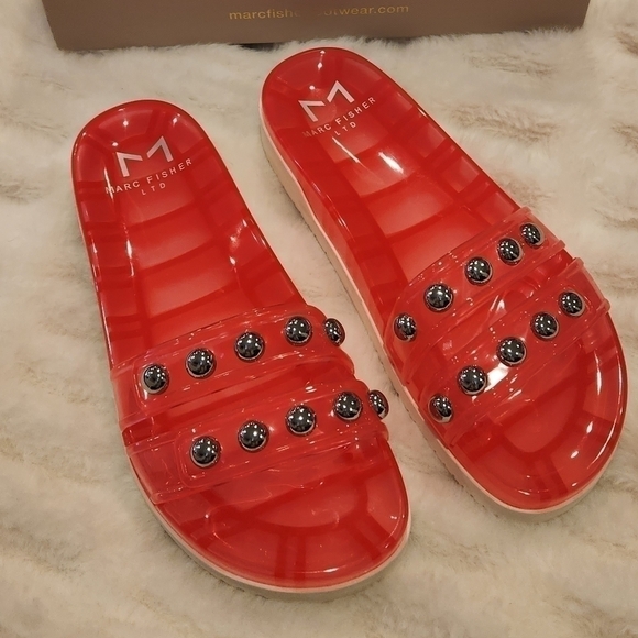 Brand New NIB Marc Fisher Trent Jelly Slide Sandals in Pink size 9 - Picture 2 of 13